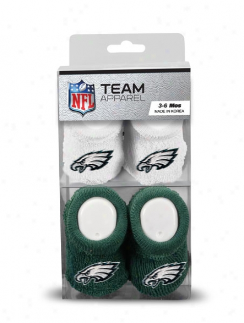 Philadelphia Eagles Newborn 3-6 Months Green And Wnite Nfl Booties 2 Pack