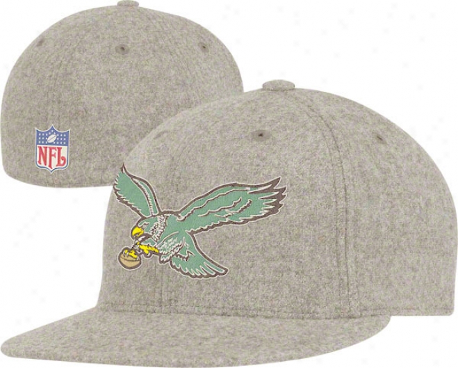 Philadelphia Eagles Throwback Hat: Vintage Heather Grey Mrlton Wool Flat Brim Flex Hat