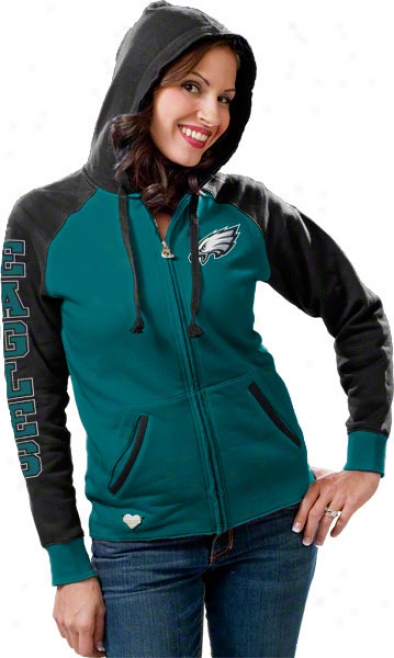 Philadelphia Eagles Women's Green Letterman Full-zip Hooded Swatshirt