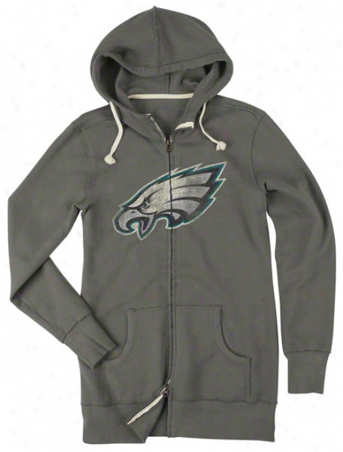 Philadelphia Eagles Women's Retro Sport Bigger Better Logo Tunic Full-zip Hooded Sweatshirt