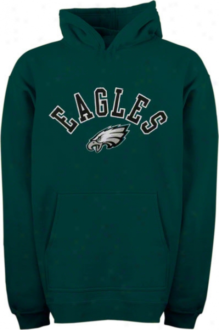 Philadelphia Eagles Youth Green Arched Team Name W/logo Cucullate Sweatshirt