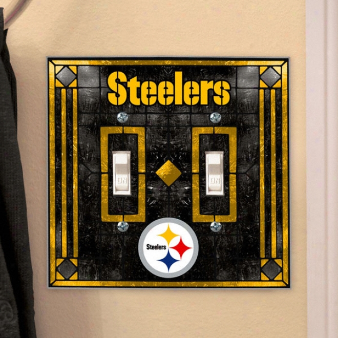 Pittsburgh Steelers Art Glass Double Light Switch Cover