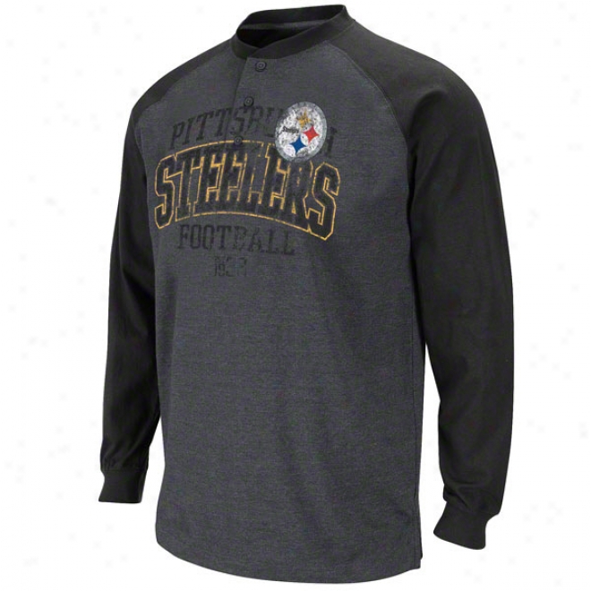 Pittsburgh Steelers Charcoal Bsd Henley Long Sleeve T-shirt