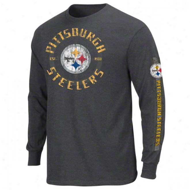 Pittsburgh Steelers Charcoal Gridiron Tough Iii Long Sleeve T-shirt