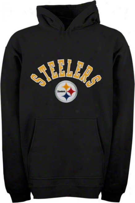 Pittsburgh Steelers Kid's 4-7 Black Arched Team Name W/logo Hooded Sweatshirt