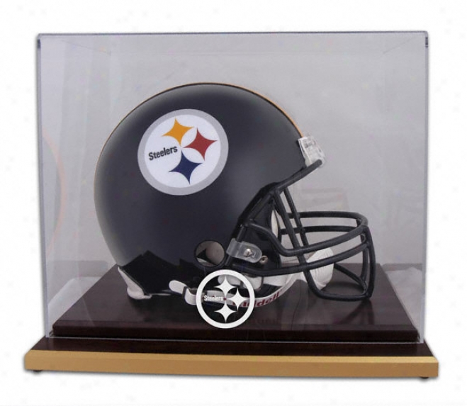 Pittsburgh Steelers Logo Helmet Display Case Particulars: Wood Base, Mirrored Back