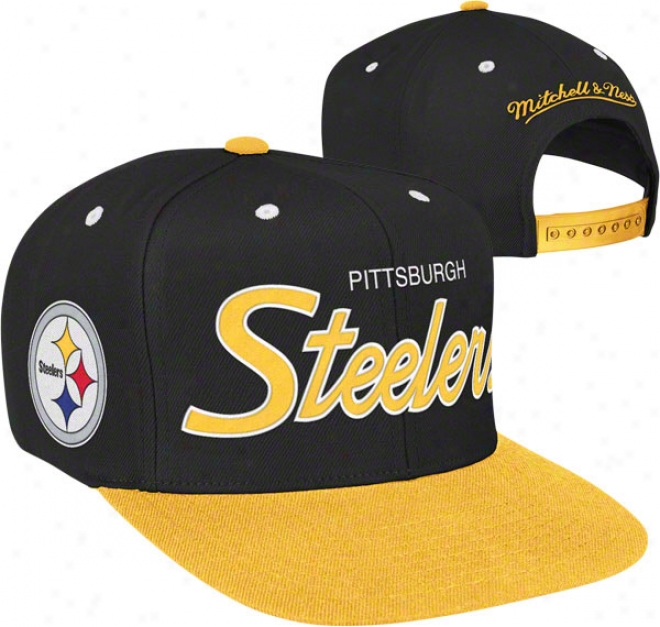 Pittsburgh Steelers Mitchell & Ness Throwback Script 2 Tone Adjustable Snapback Hat