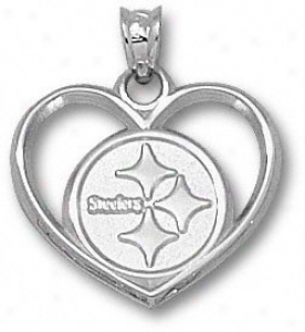 Pittsburgh Steelers Sterling Silver Circle Logo Heart Pendant