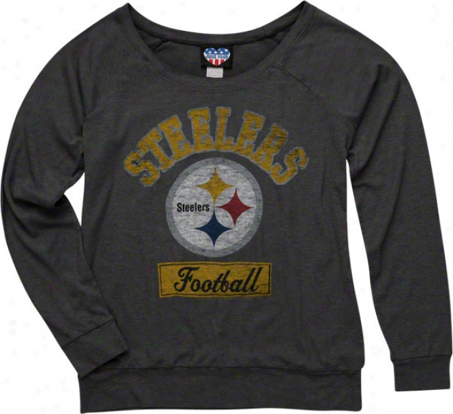 Pittsburgh Steelers Women's Black Tri-blend Off The Shoulder Sweatshirt