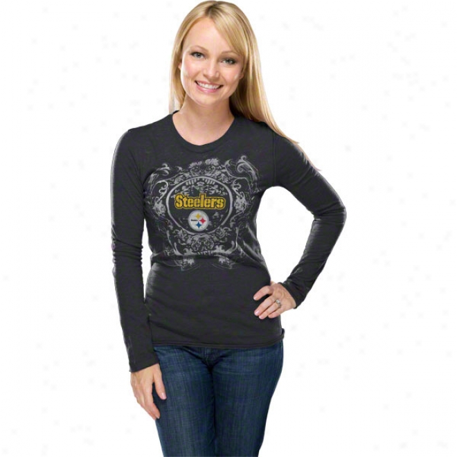 Pottsburgh Steelers Women's Coin Keep in play Charcoal Long Sleeve Top