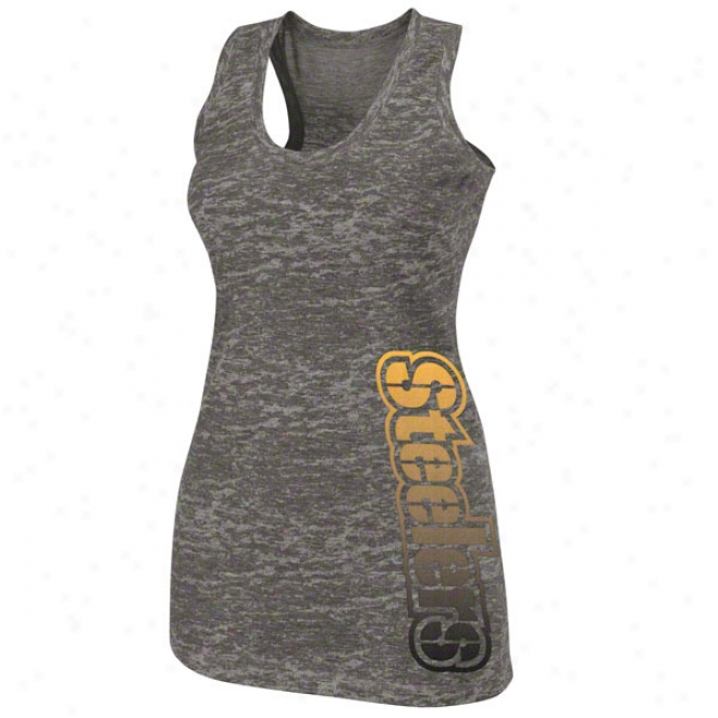 Pittsburgh Steelers Women's Intense Defense Ii Gray Burnout Tank Top