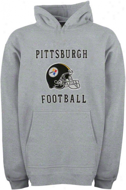 Pittsburgh Steelers Youth Grey Helmet Logo Applique Hooded Sweatshirt