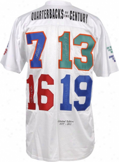 Quarterbacks Of The Century Auttographed Jersey With Stats On Sleeves