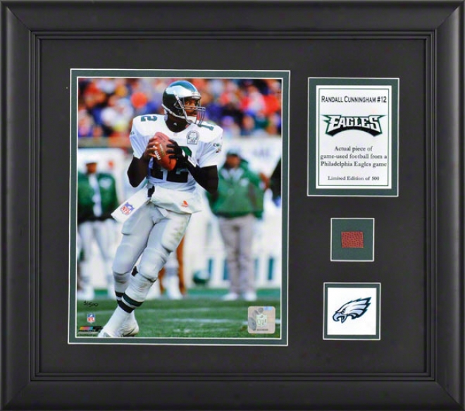 Randall Cunningham Framed 8x10 Photograph  Details: Philadelphia Eagles, With Game-used Football Piece And Descriptive Plate