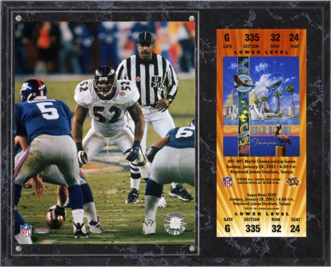 Ray Lewis Sublimated 12x15 Flat plate of metal  Details: Baltimore Ravens, Super Bowl Xxxv, With Autograph copy Ticket