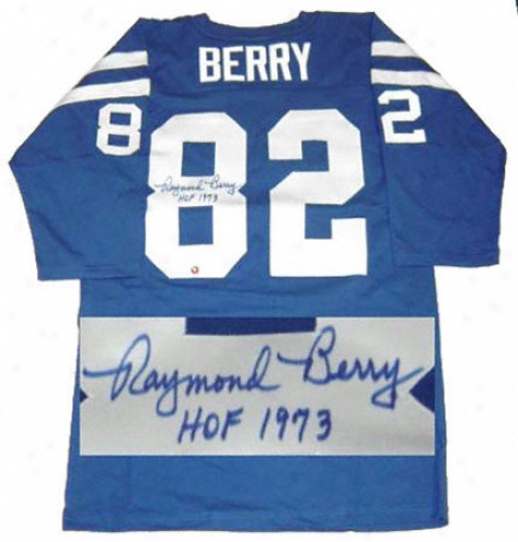 Raymond Berry Baltimore Colts Autographed Blue Jersey With Hof 1973 Indcription