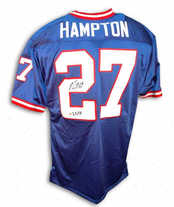 Rodney Hampton Autographed New York Giants Blue Throwback Jersey Inscribed &quot2x Pb&quot