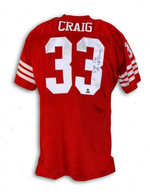 Roger Craig San Francisco 49ers Autographed Red Throwback Jersey Inscribed 3x Sb Champs