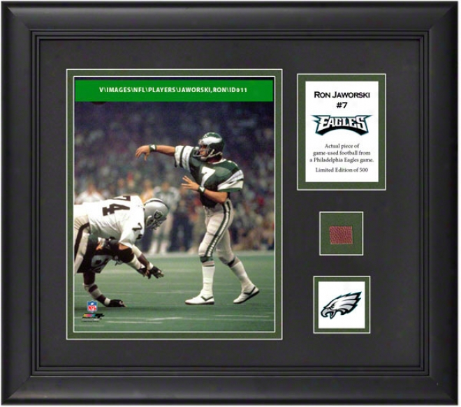 Ron Jaworski Framed 8x10 Photograph  Details: Philadelphia Eagles, Through  Game-used Football Piece And Descriptive Plate