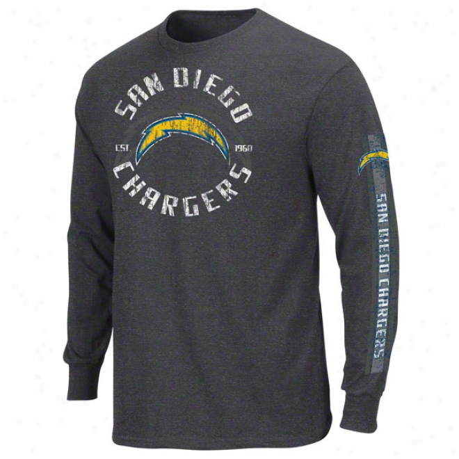 San Diego Chargers Charcoal Gridiron Tough Iii Long Sleeve T-shirt