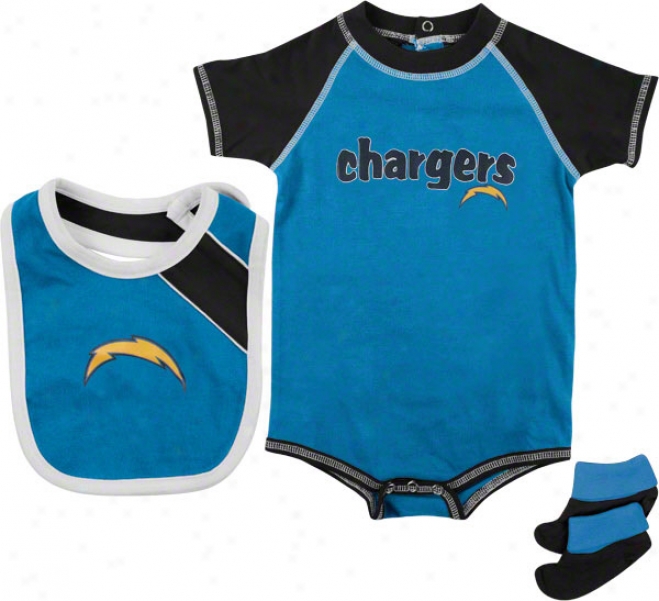 San Diego Chargers Infant Creeper, Bib, And Bootie Set