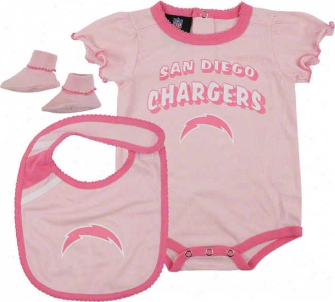 San Diego Chargers Infant Pink Creeper, Bib, And Bootie Sst