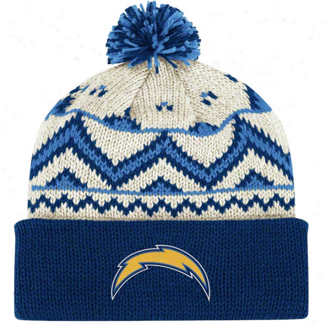 San Diego Chargers Knit Hat: Oatmeal Cuffed Pom Knit Hat