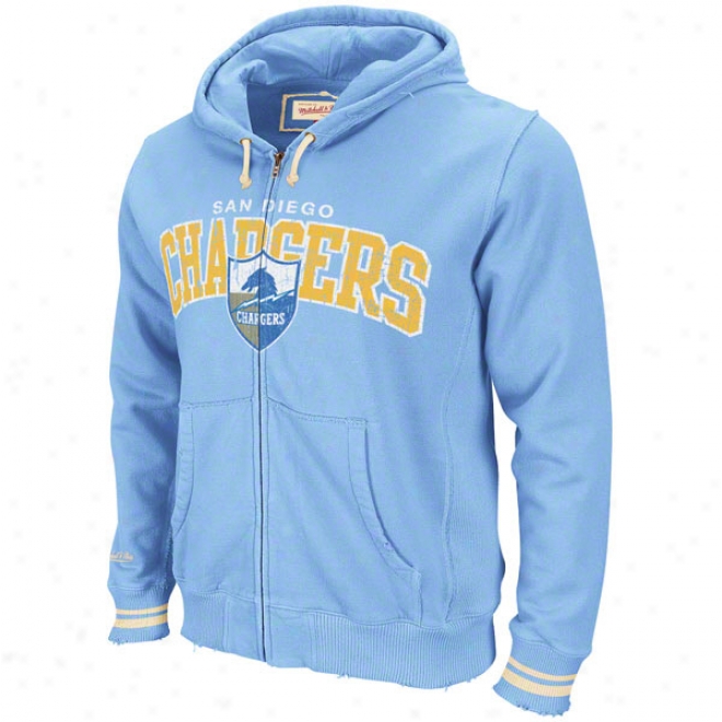San Diego Chargers Mitchell & Ness Light Blue Arch Full-zip Hooded Fleece