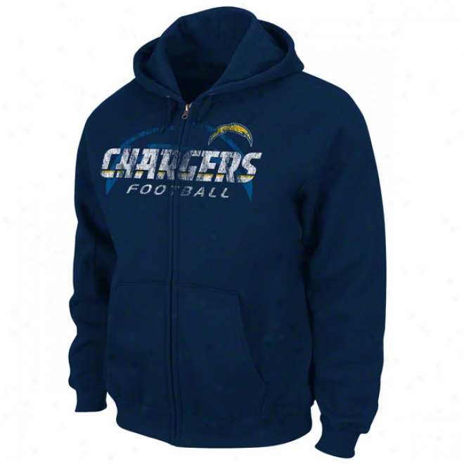 San Diego Chargers Navy Touchback Iv Full-zip Fleece Hooded Sweatshirt