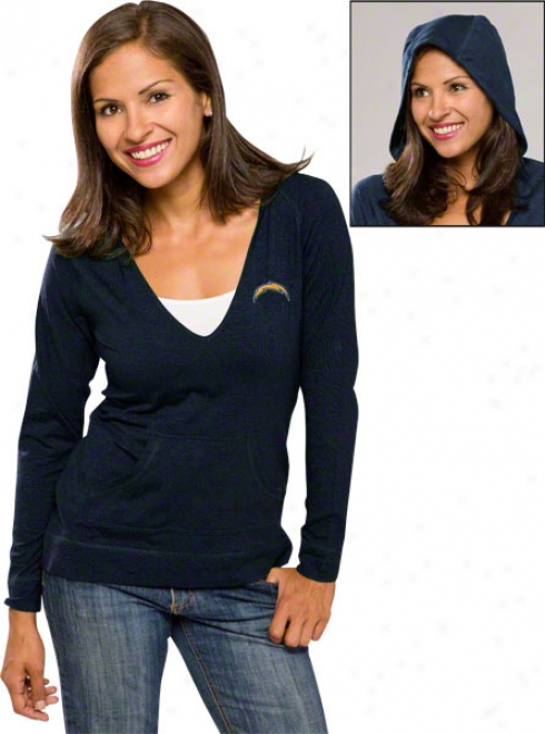 San Diego Chargers Navy Women's Social Long Sleeve Hooded Shirtt