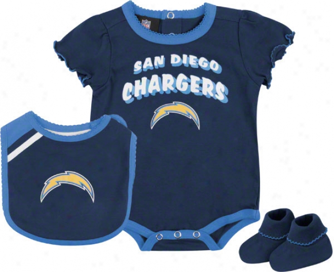 San Diego Chargers Newborn Creeper, Bib, And Bootie Set