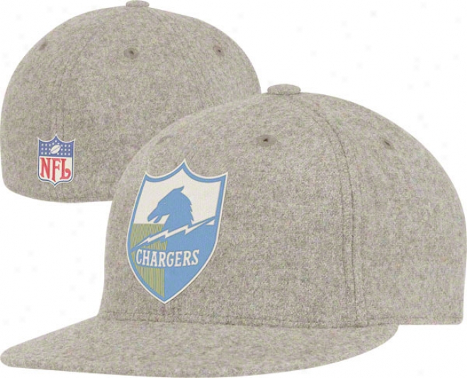 San Diego Chargers Throwback Hat: Vintage Heather Grey Melton Wool Flat Brim Flex Hat