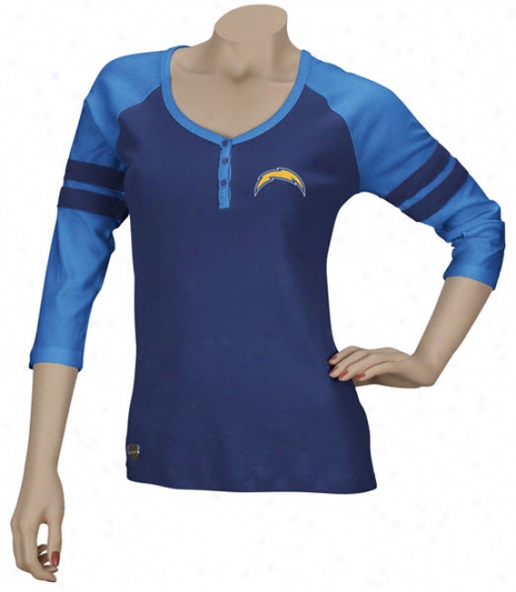 San Diego Chargers Women's 3/4 Sleeve Rib Henley Top