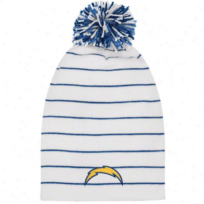 San Diego Chargers Woemn's Knit Hat: White Long Pom Knit Hat