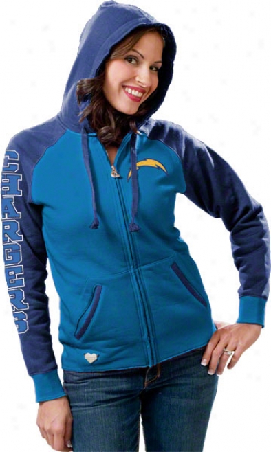 San Diego Chargers Women's Window Blue Letterman Full-zip Hooded Sweatshirt