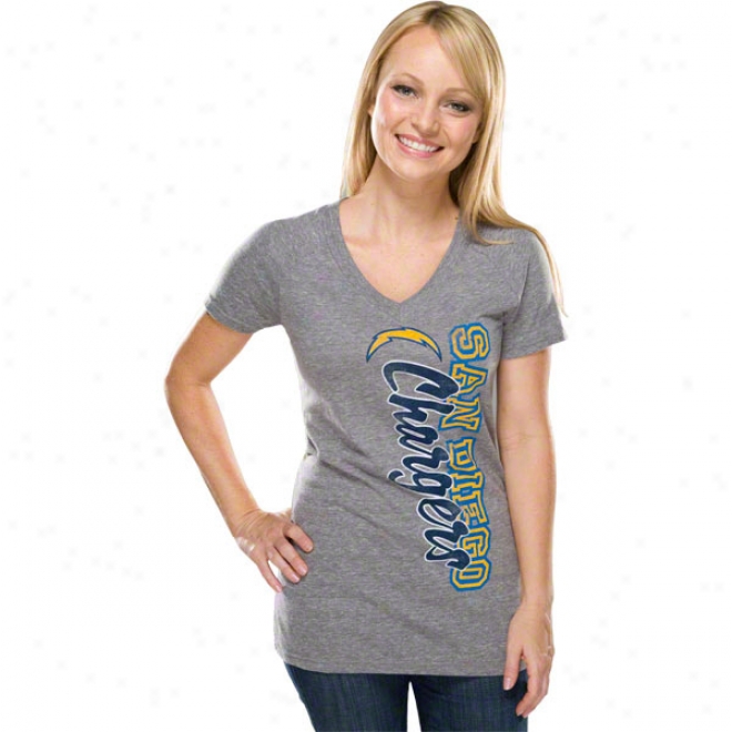 San Diego Chargers Women's Verge Swept Logo Gray Tri-blend V-neck T-shirt