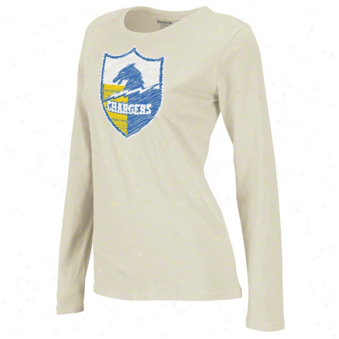 San Diego Chargers Women's Sketchy Loogo White Garment Washed Long Sleeve T-shirt