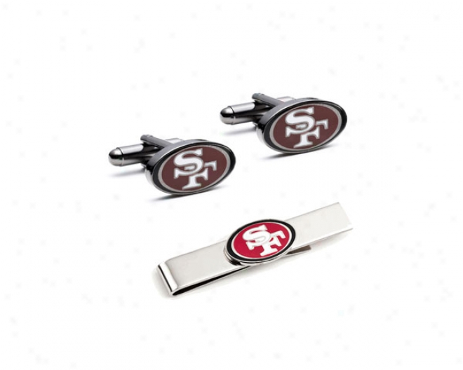 San Francixco 49ers Cufflinks And Tie Bar Gift Set