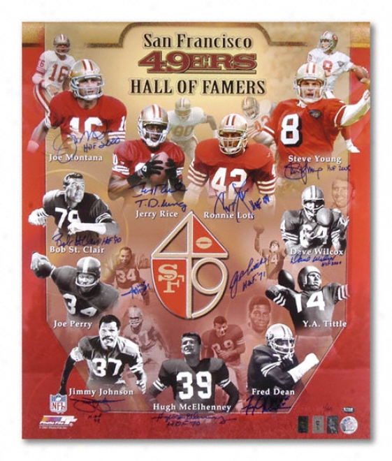 San Francisco 49ers - Large room Of Famers - Autographed 20x24 Photograph With 11 Signatures And Inscriptions