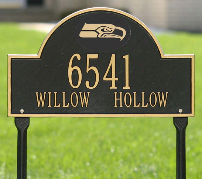 Seattle Seahawks Black And Gold Personalized Place by the post Oval Lawn Plaque