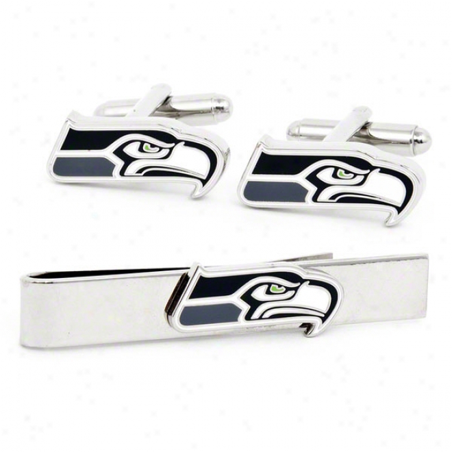 Seattle Seahawks Cufflinks And Tie Bar Talent Set