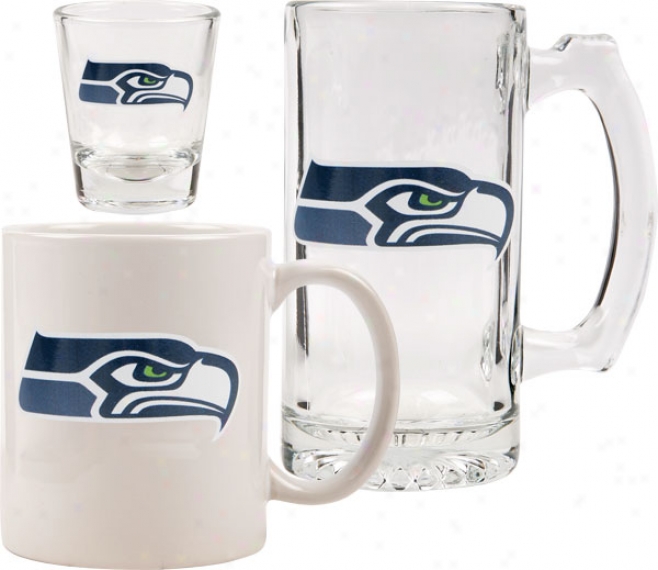 Seattle Seahawks Glassware Set: Logo Tankard, Coffee Mug, Ball Glass