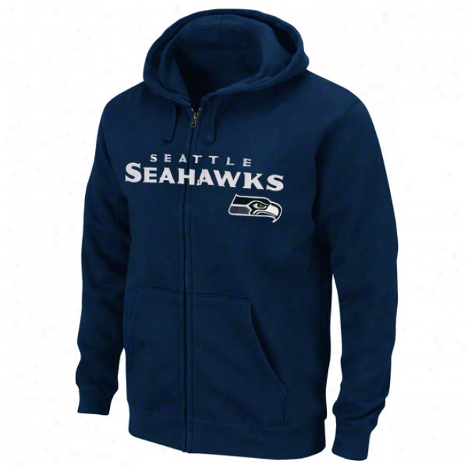 Seattle Seahawks Navy Classic Heavyweight Ii Full-zip Fleece Hooded Sweatshirt