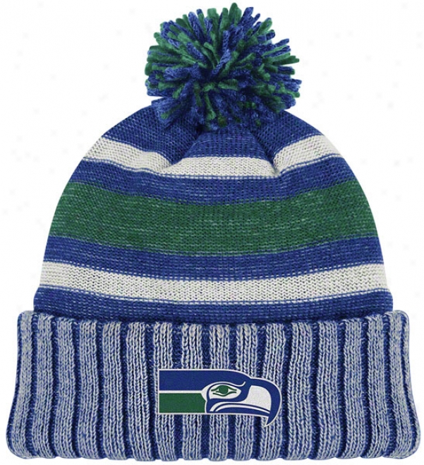 Seattle Seahawks Throwback Knit Hat: Vintage Cuffed Pom Knit