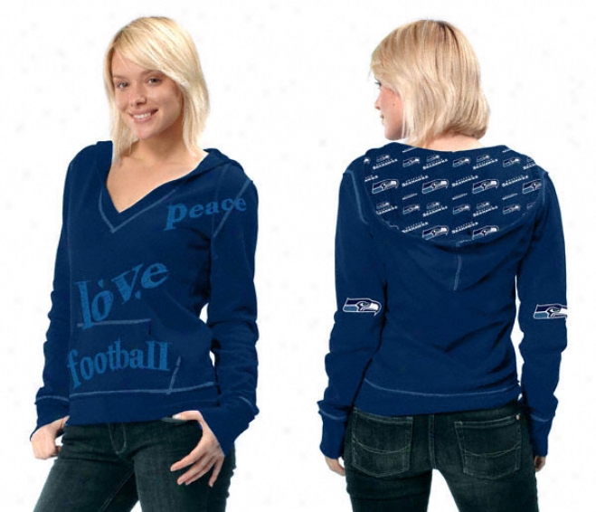 Seatyle Seahawks Women's Deep V-neck Fleece Hoodie Pullover - By Alyssa Milano