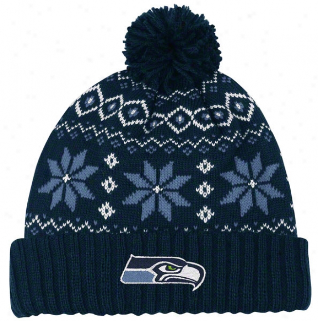 Seattle Seahawks Women's Reebok Chunky Pom Cuffed Knit Hat