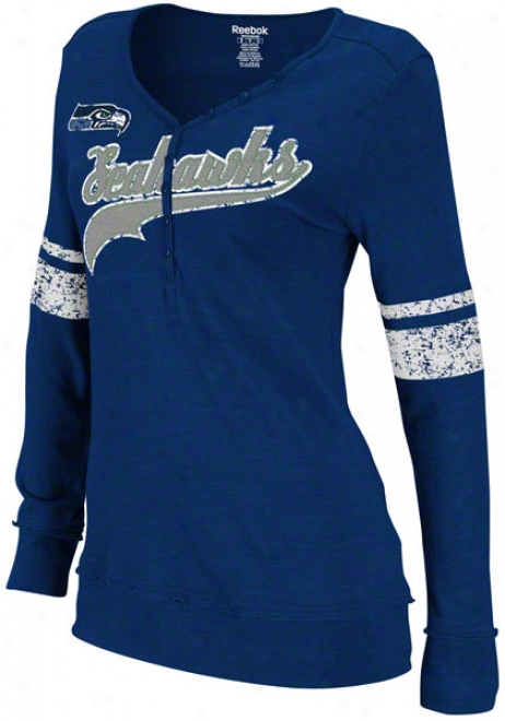 Seattle Seahawks Women's Tri-blend Navy Long Sleeve Henley Top