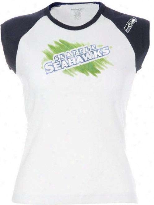 Seattle Seahawks Women's Whte/navy Game Paint Cropped Sleeve Tee