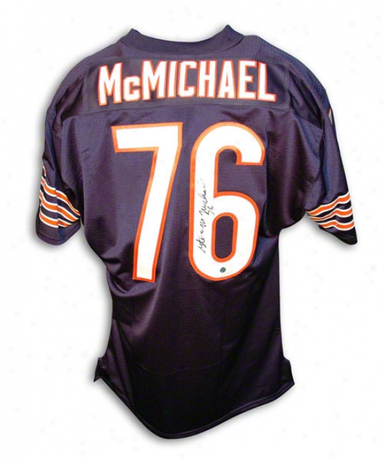 Steve Mcmichael Autographed Chicago Bears Navy Blue Throwback Jersey