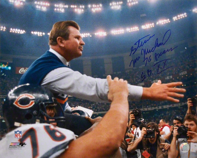 Steve Mcmichael Autographed Photograph  Details: Chicago Bears, 16x20, Carrying Ditka